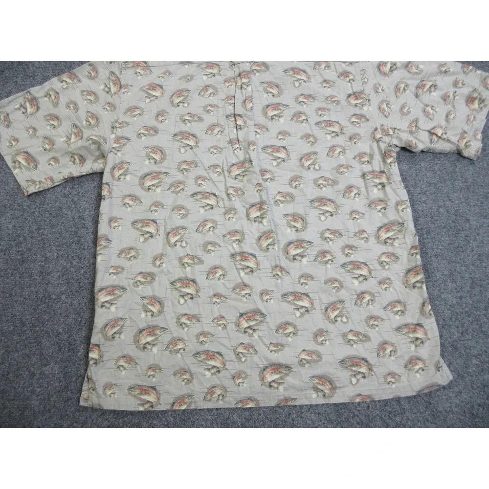 Columbia Shirt‎ Mens Medium Fish Print Short Sleeve Button Up Outdoors Fishing